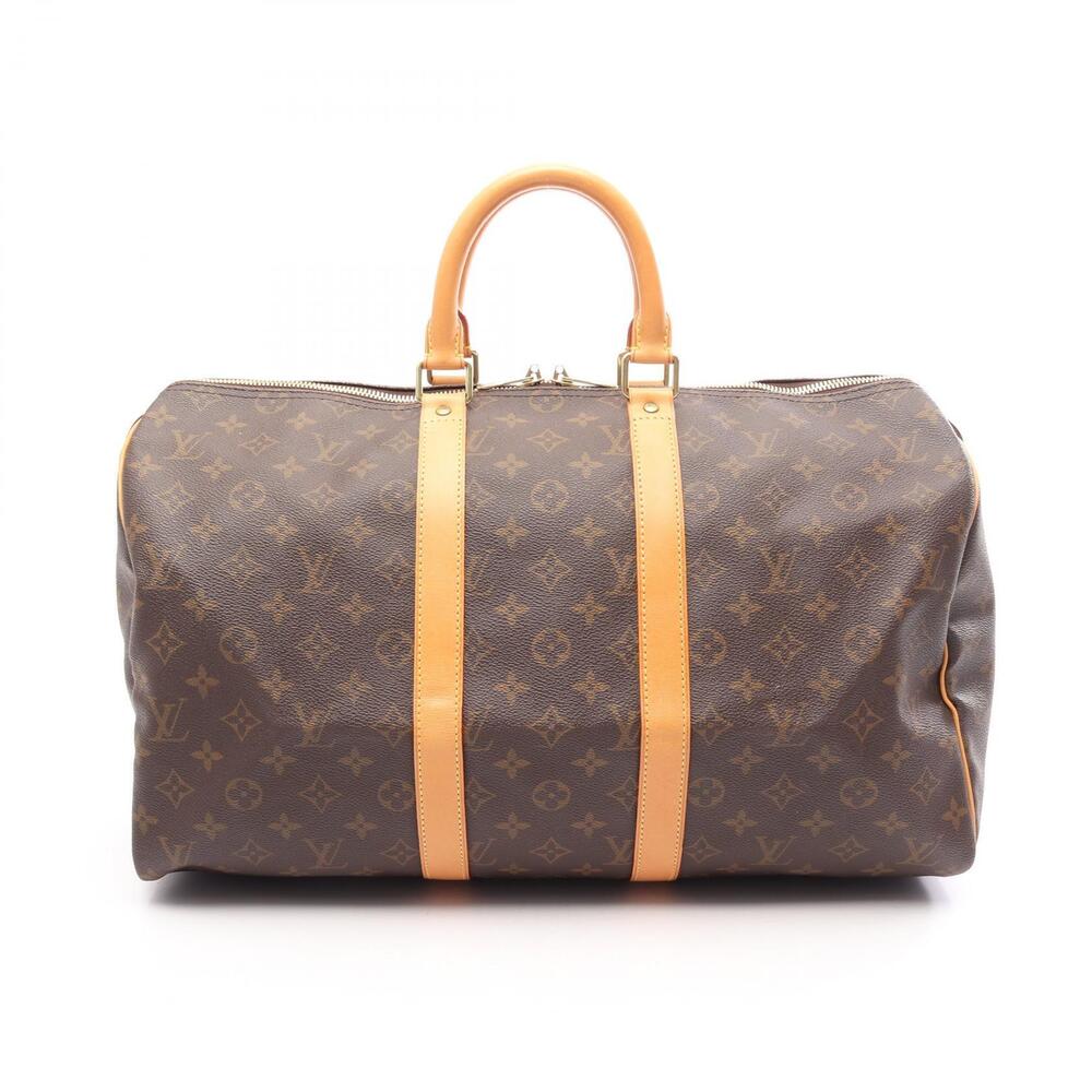 Louis Vuitton Keepall Monogram Canvas Leather Travel Bag Brown
